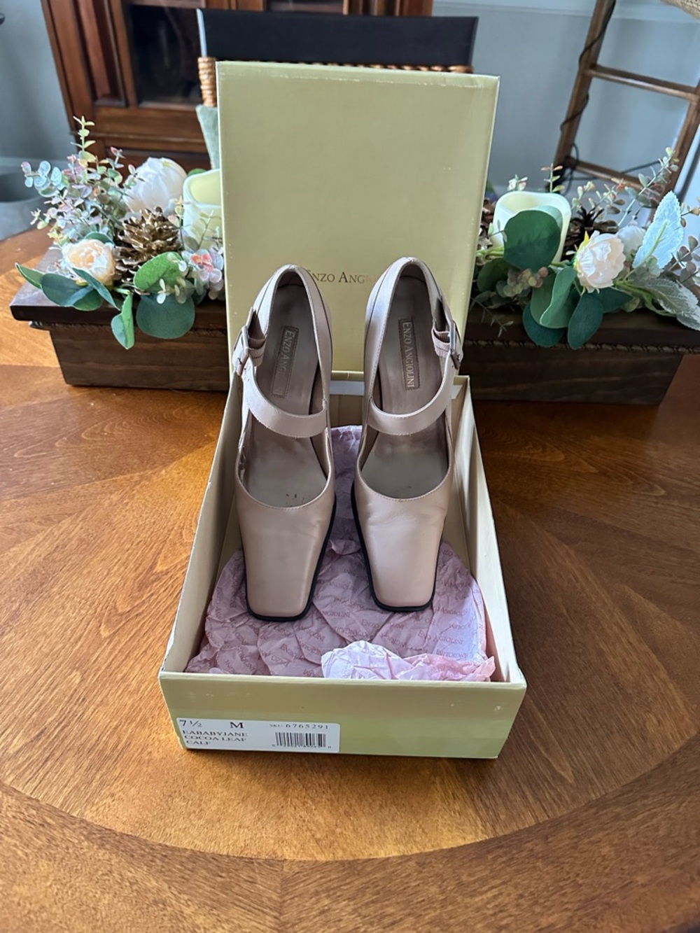 Enzo Angiolini Blush Pink Leather Mary Jane Block Heels